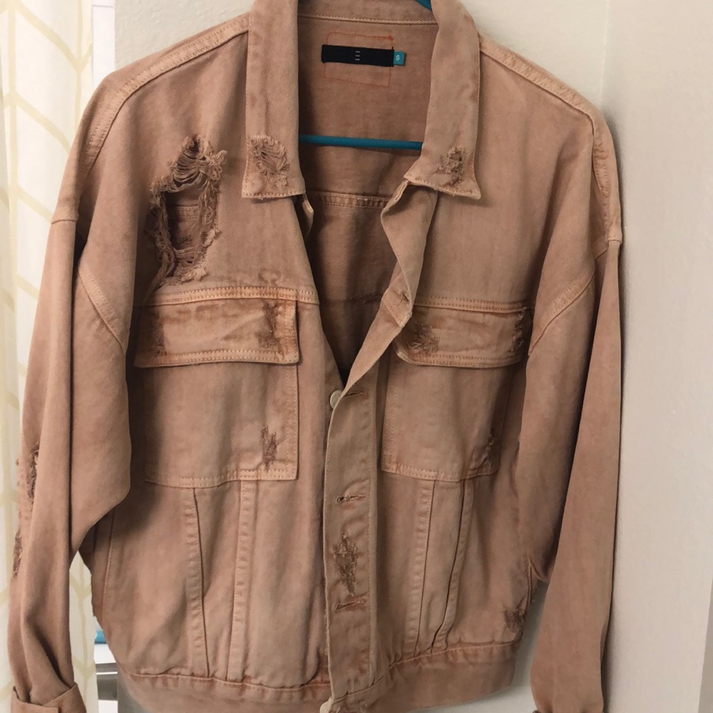 Sync Denim dusty pink distressed oversized jacket